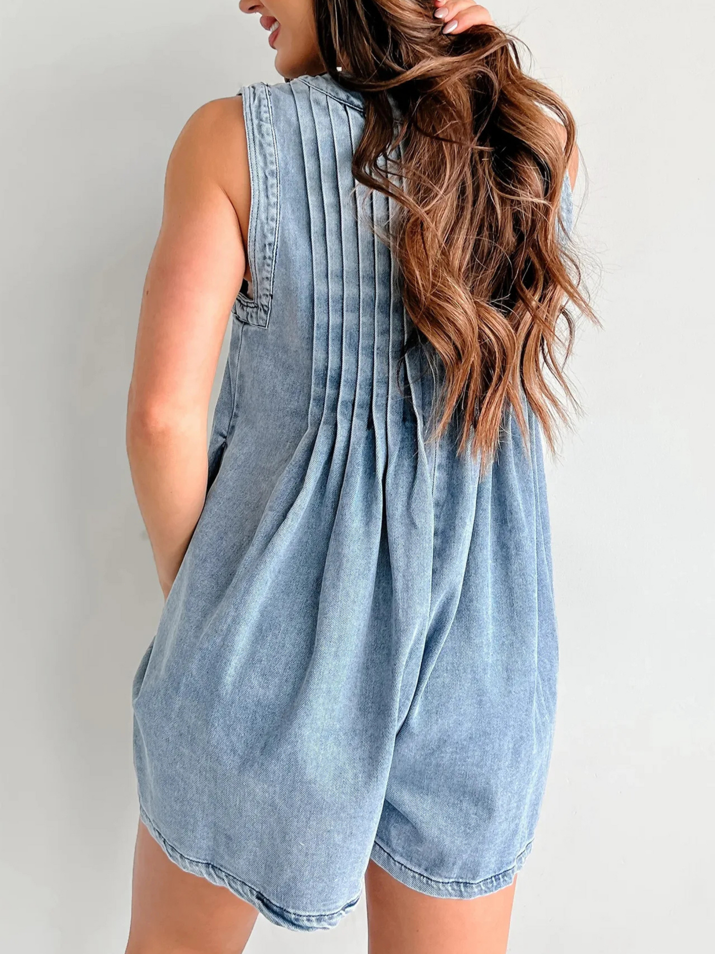 V-Neck Denim Romper