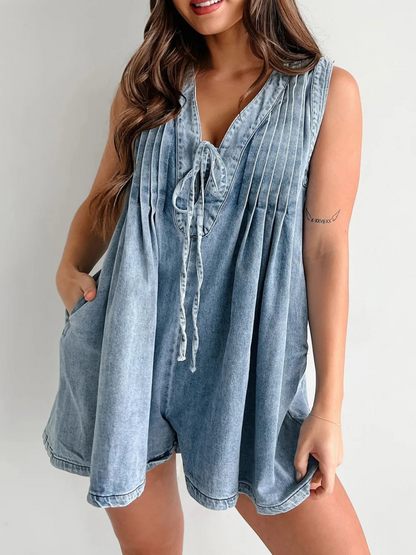 V-Neck Denim Romper